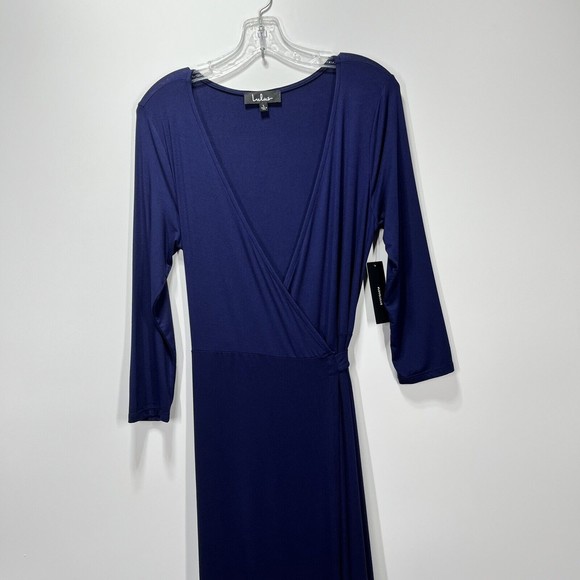 Lulus Maxi Wrap Dress Garden District Blue Stretchy 3/4 Sleeve Style 43153 Large - Picture 6 of 16